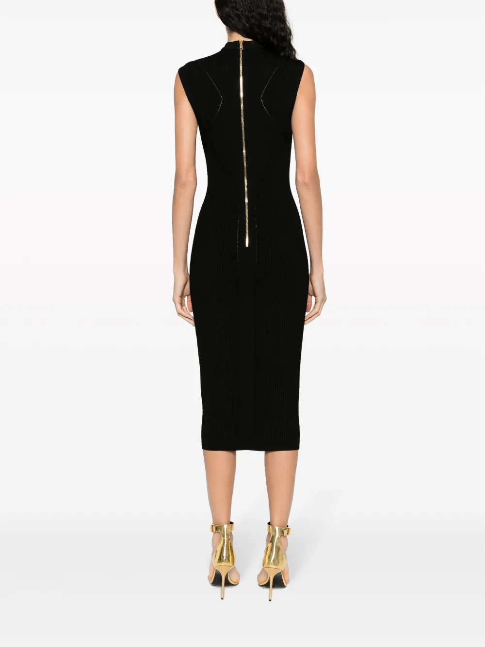 Shop Balmain Cut-out Ribbed-knit Dress In Black