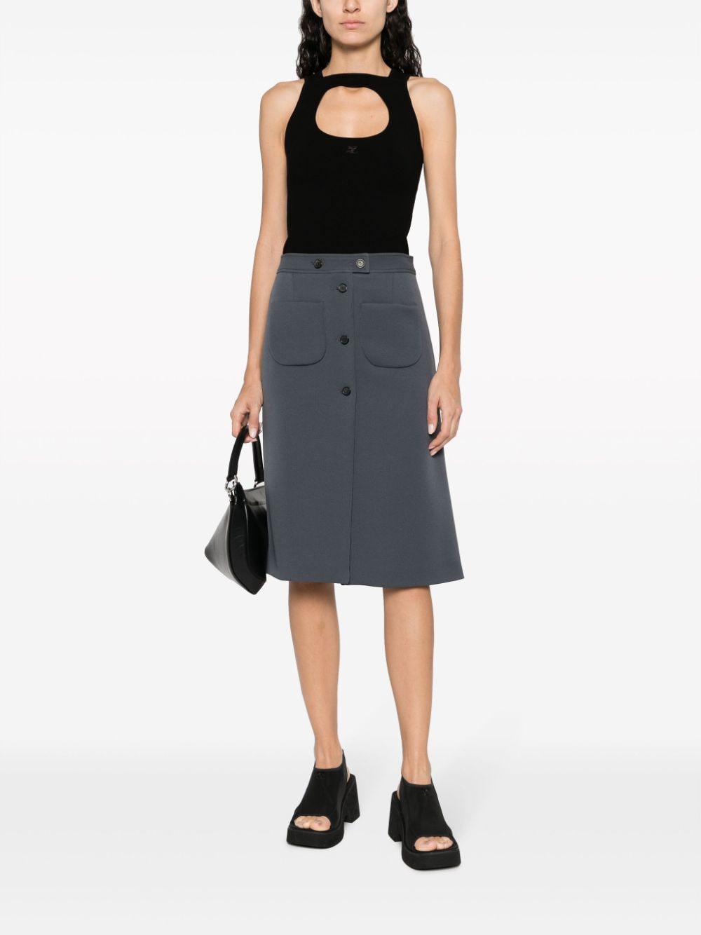 Shop Courrèges A-line Cotton Midi Skirt In Grey