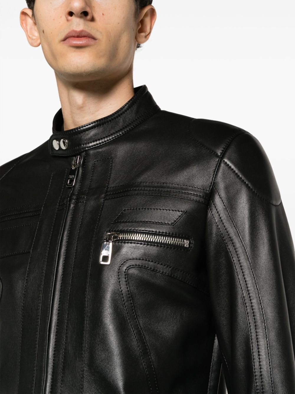 Shop Dolce & Gabbana Zip-up Leather Biker Jacket In Black