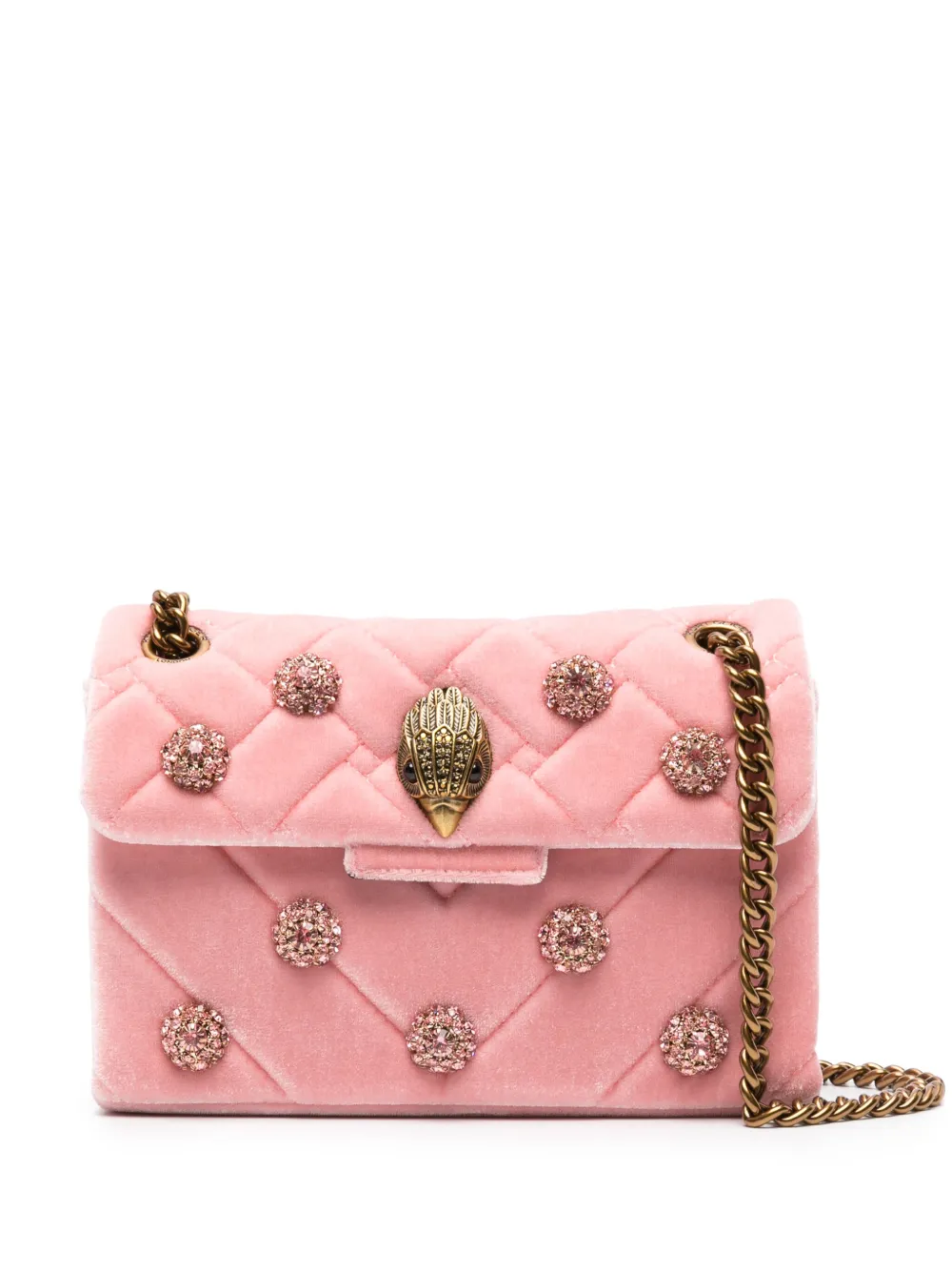 Kurt Geiger Mini Kensington Velvet Crossbody Bag In Pink
