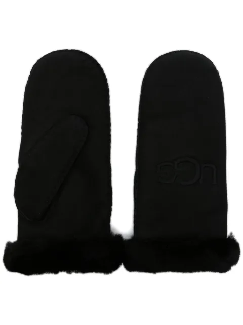 UGG logo-embroidered shearling mittens