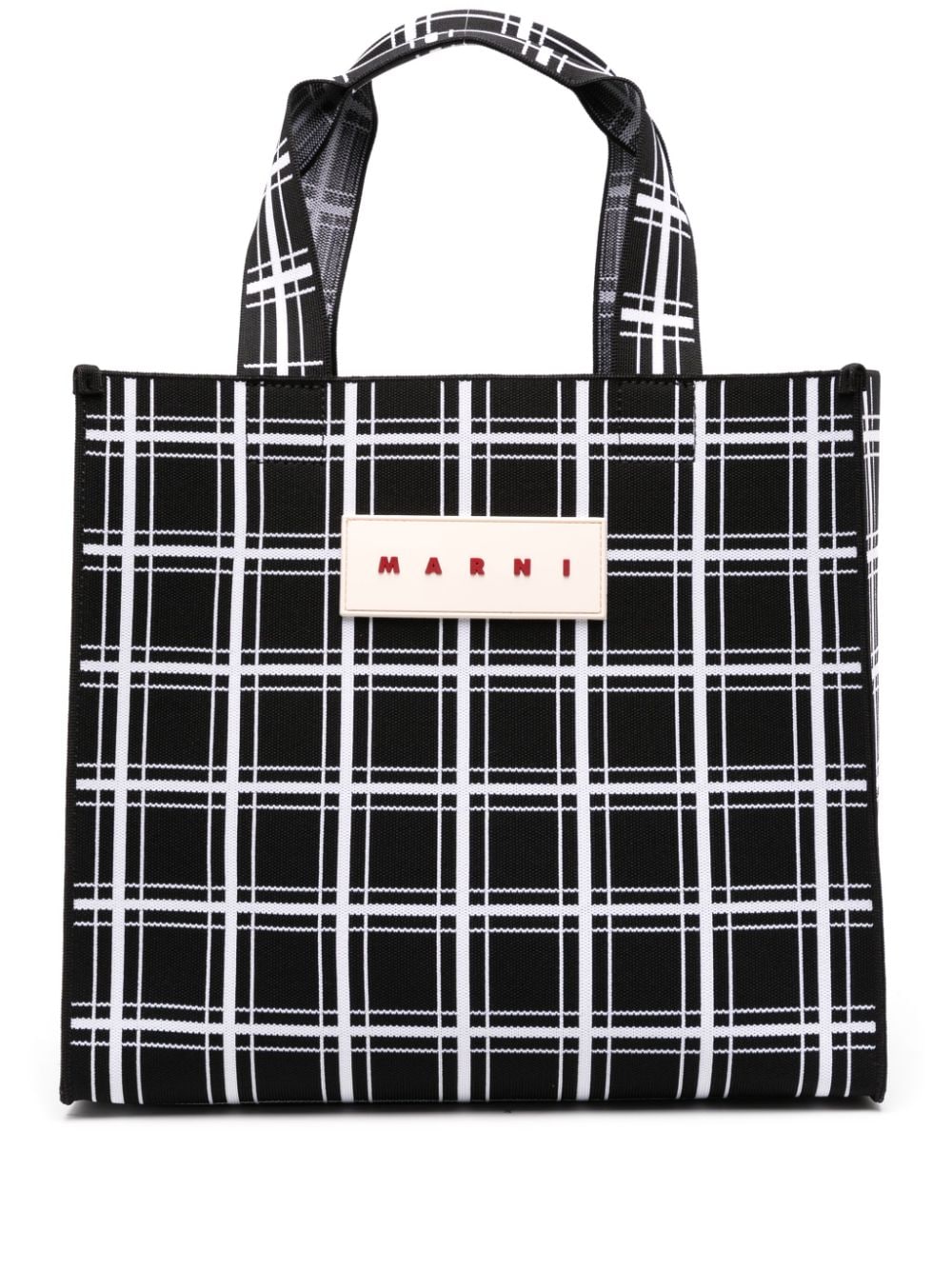Shop Marni Check Pattern Tote Bag In Black