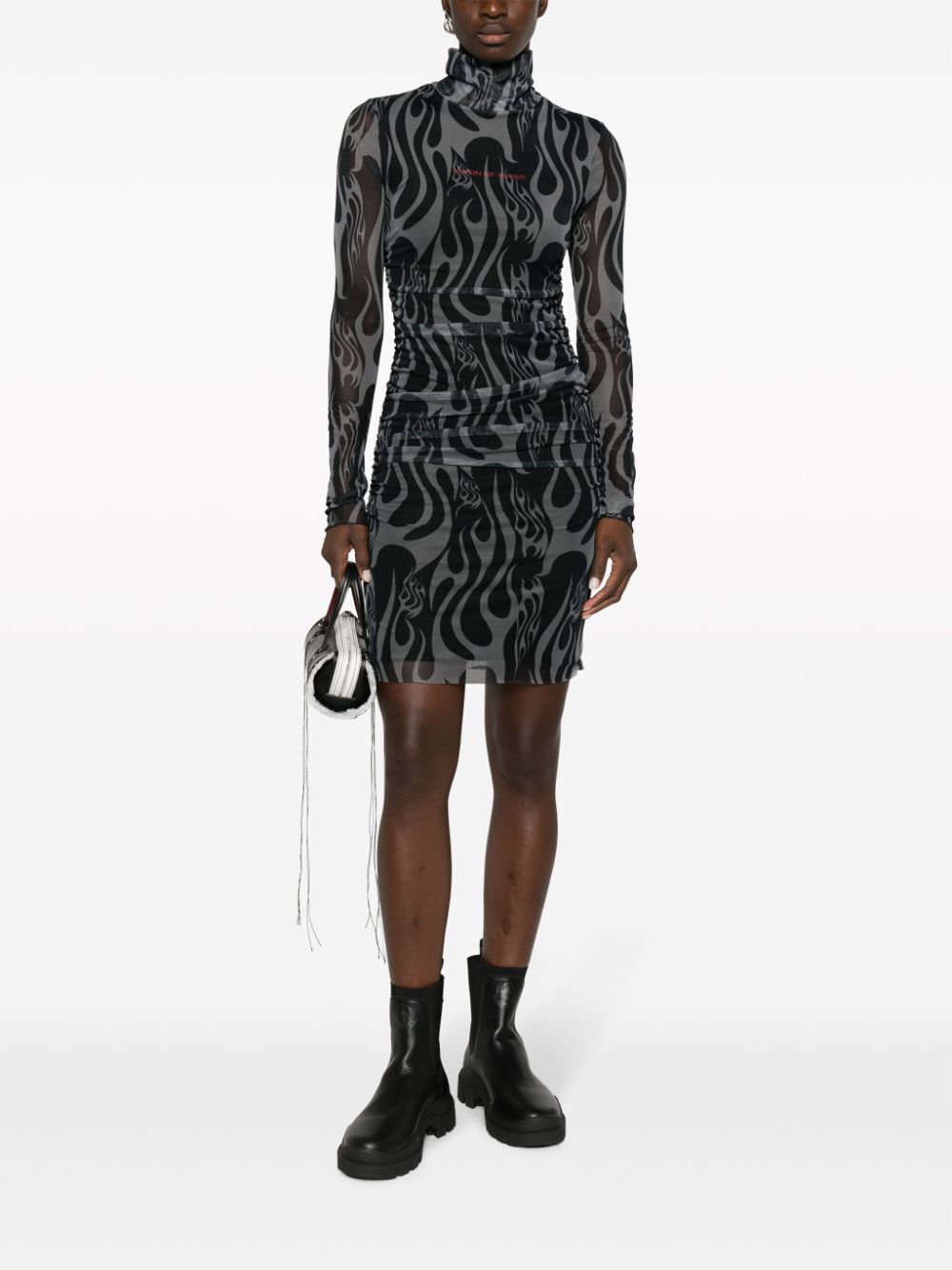 Vision Of Super abstract-pattern ruched mesh minidress - Zwart