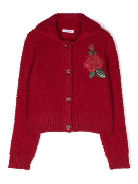 Dolce & Gabbana Kids rose-embroidered spread-collar cardigan