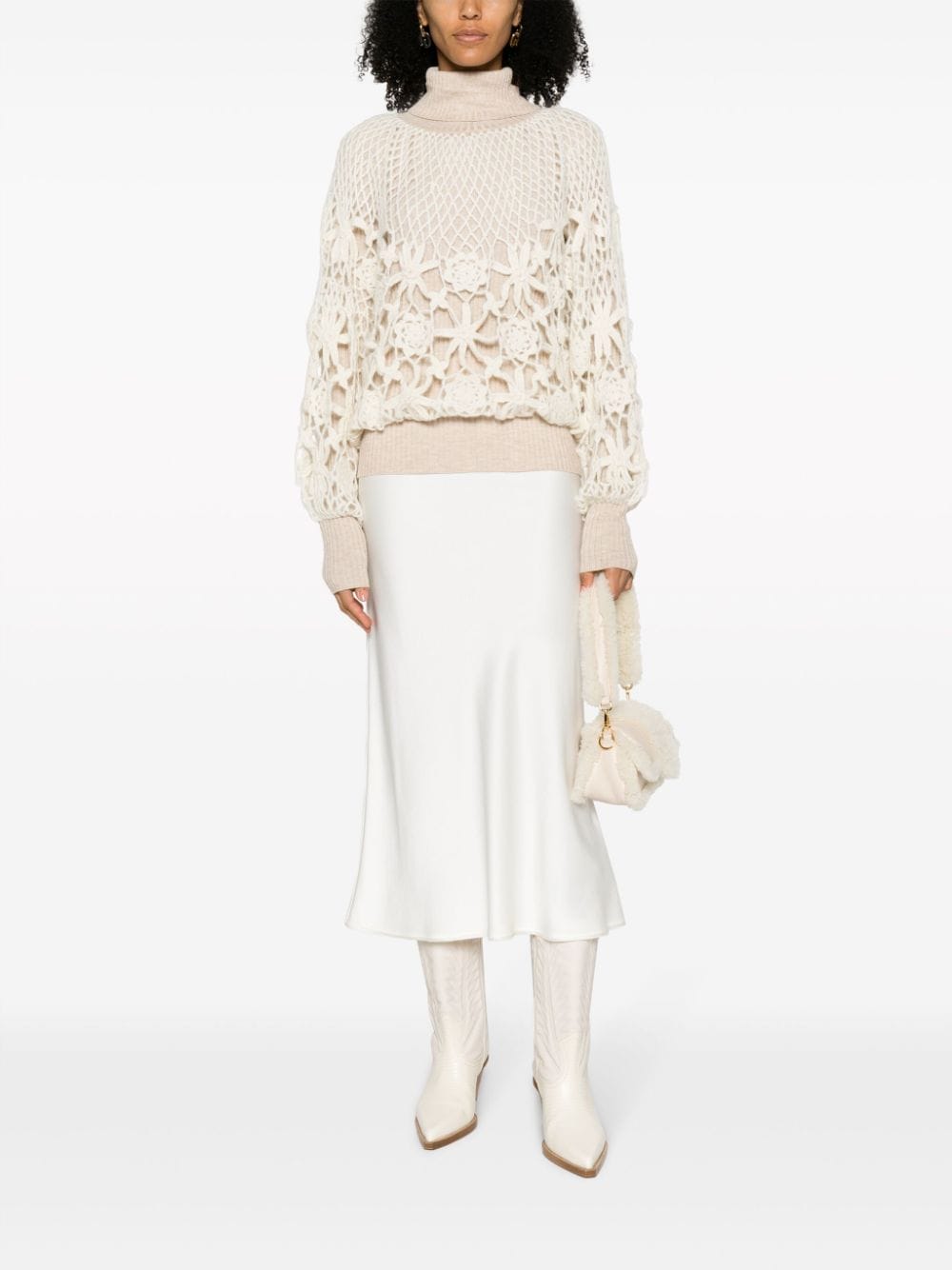 Mes Demoiselles open-knit double-layered jumper - Beige