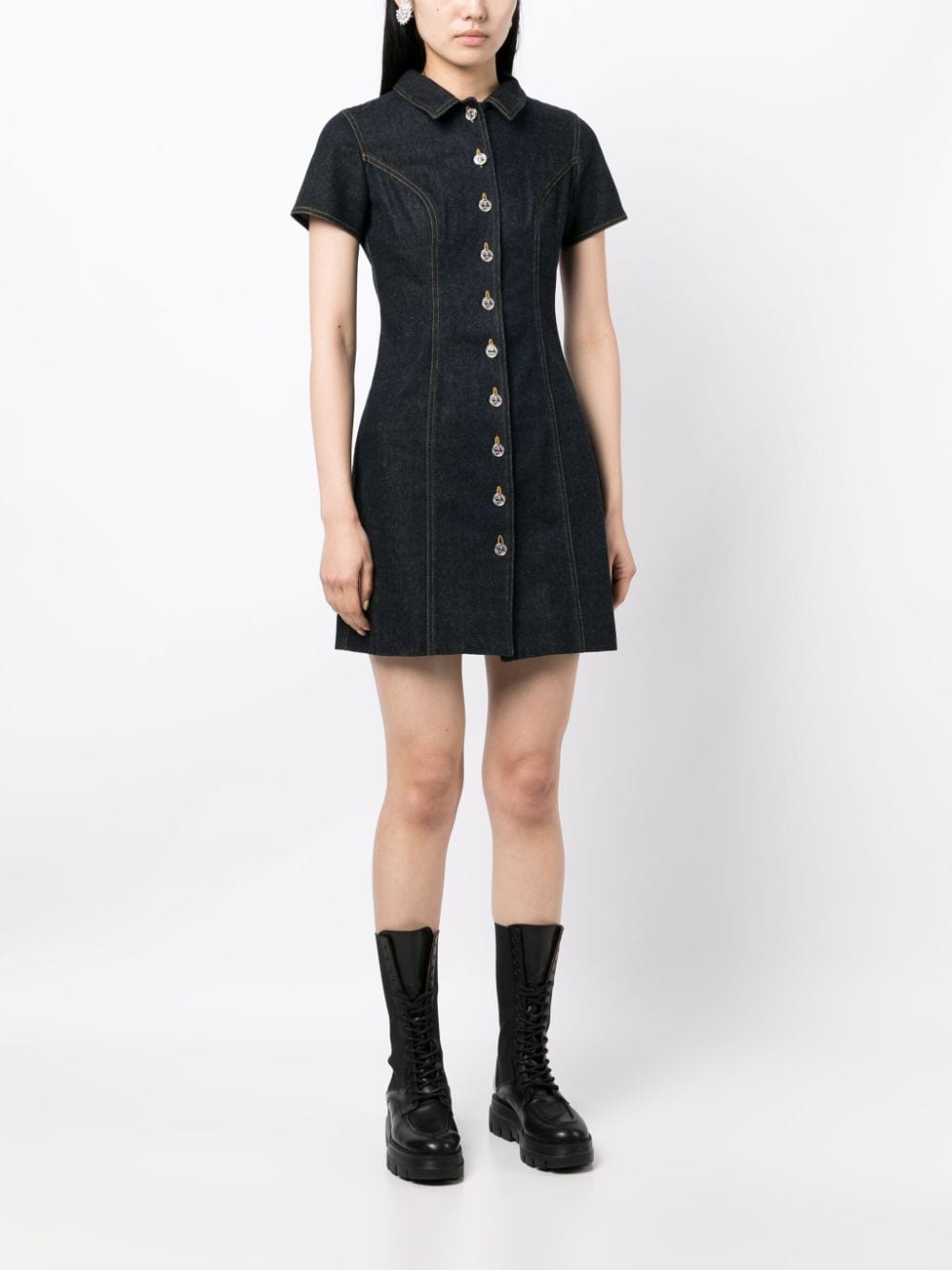 $1945 NEW Chanel Black Knit Mini Dress WOOL Short Pink CC Logo Pocket 34 