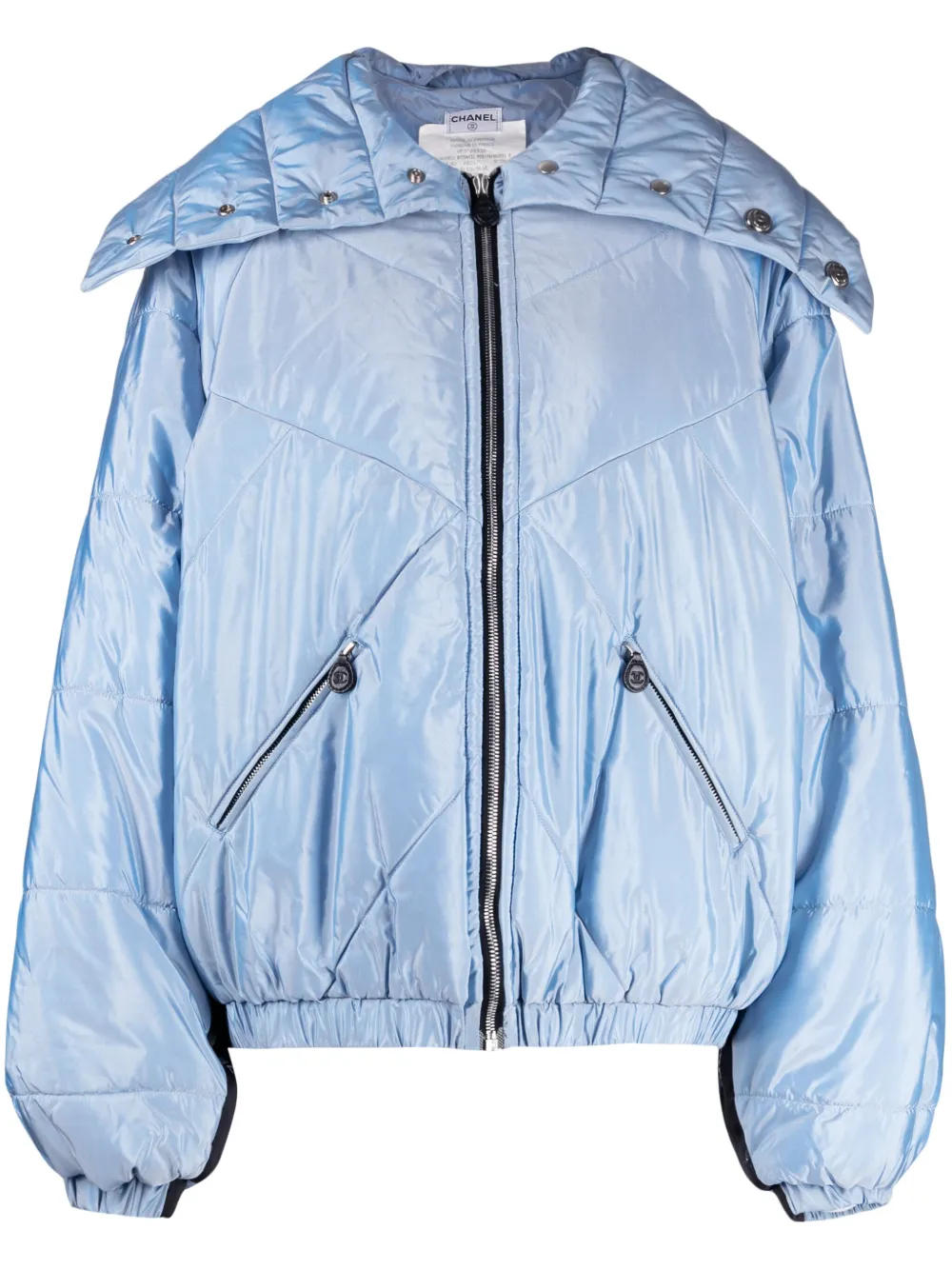 Pre-owned Chanel 1990 Logo-tape Puffer Jacket In Blue