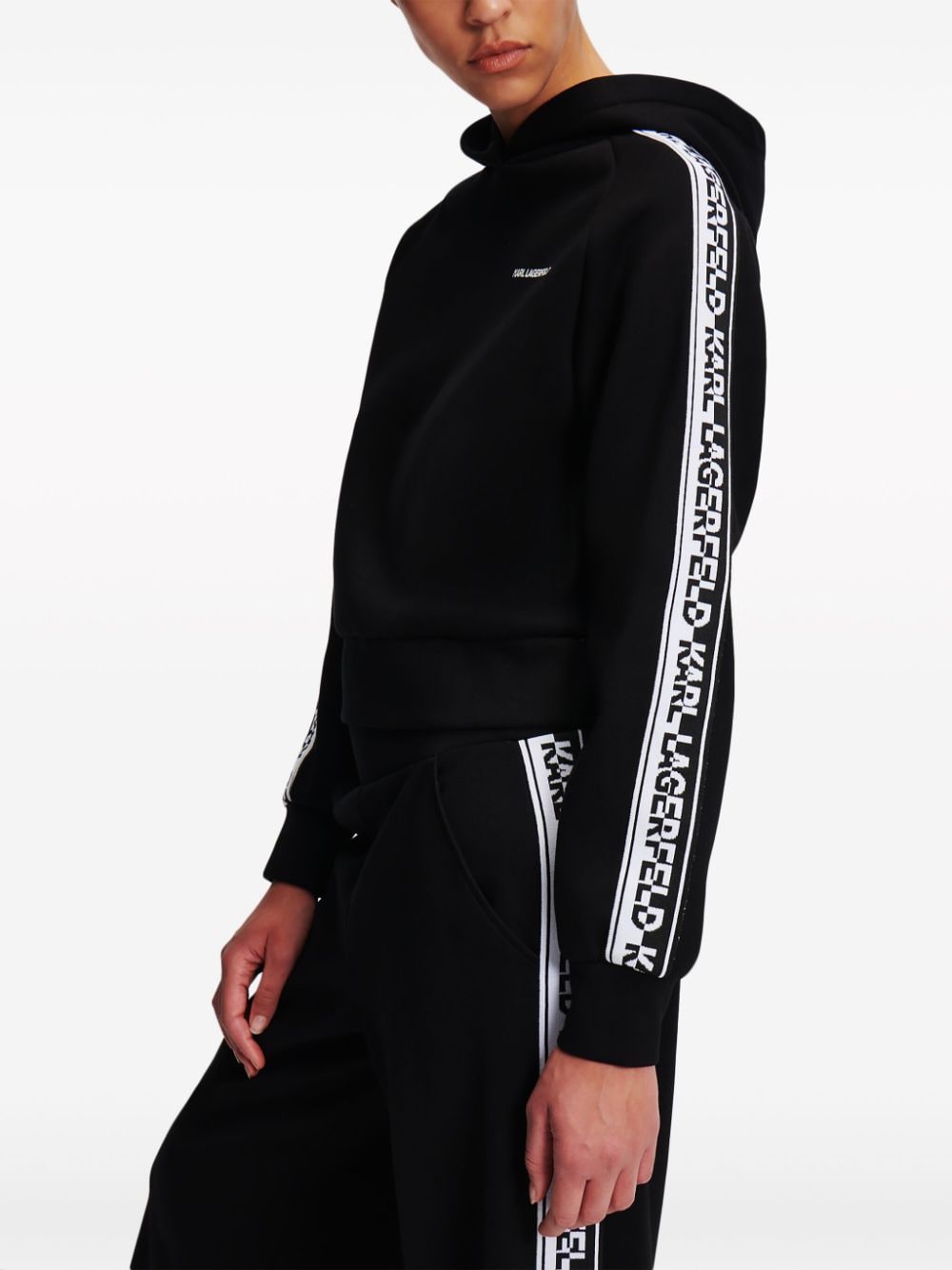 Shop Karl Lagerfeld Logo-tape Cropped Hoodie In Schwarz