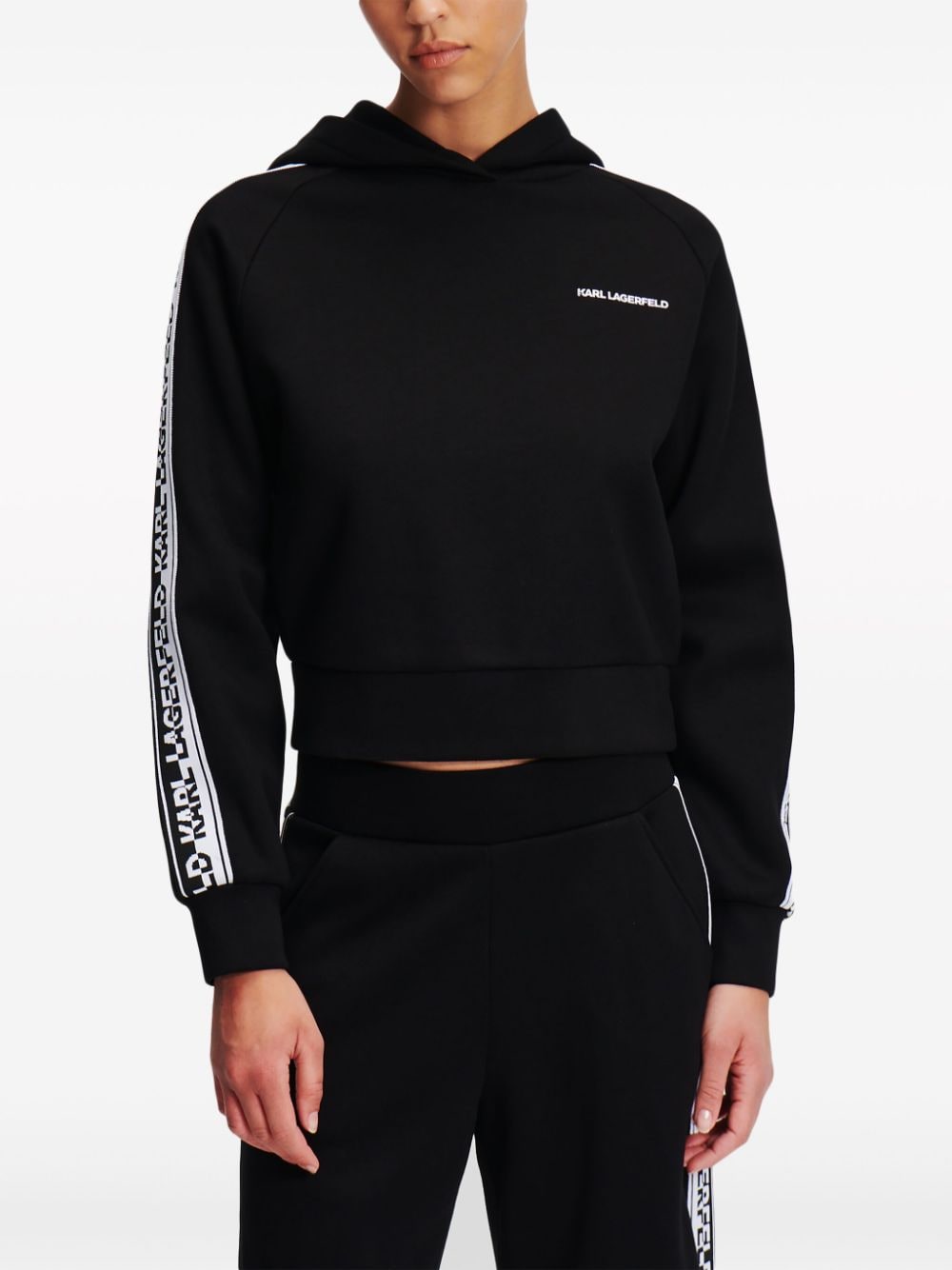 Image 2 of Karl Lagerfeld logo-tape cropped hoodie