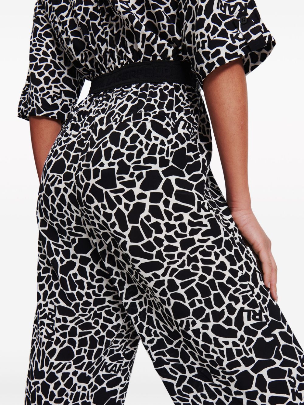 Shop Karl Lagerfeld Giraffe-print Short-sleeve Jumpsuit In Black