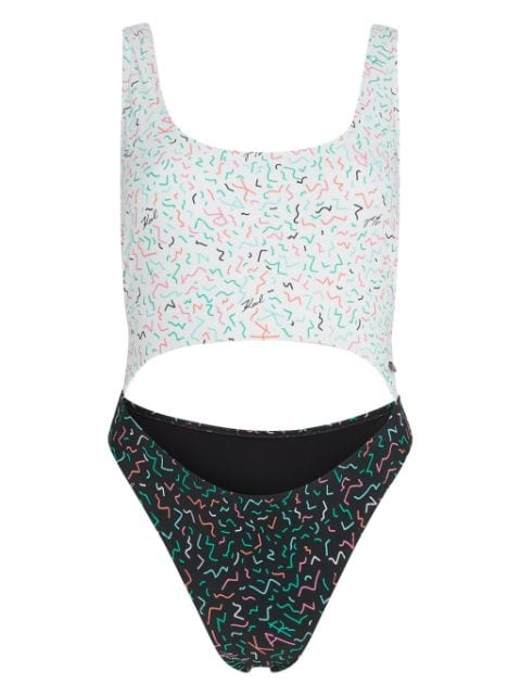 Karl Lagerfeld geometric-print cut-out swimsuit