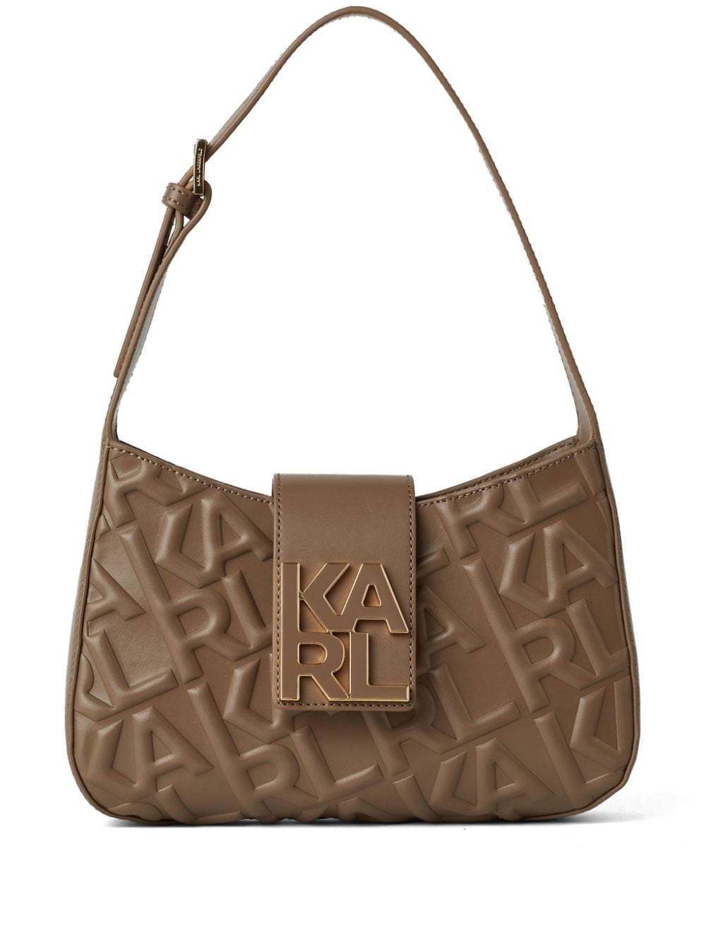 Karl Lagerfeld Logo-embossed Leather Shoulder Bag In Brown