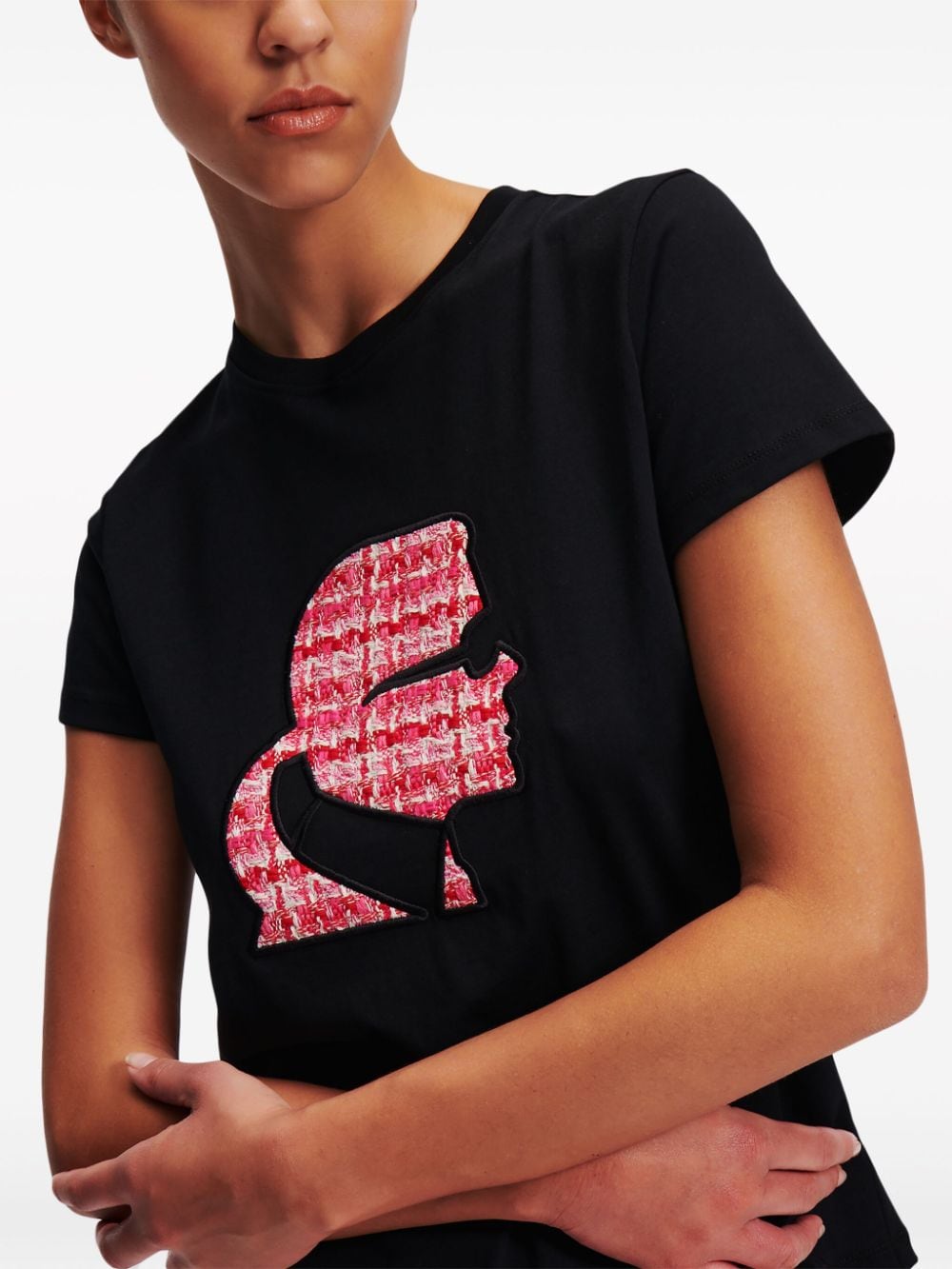 Shop Karl Lagerfeld Bouclé Profile Organic-cotton T-shirt In Black