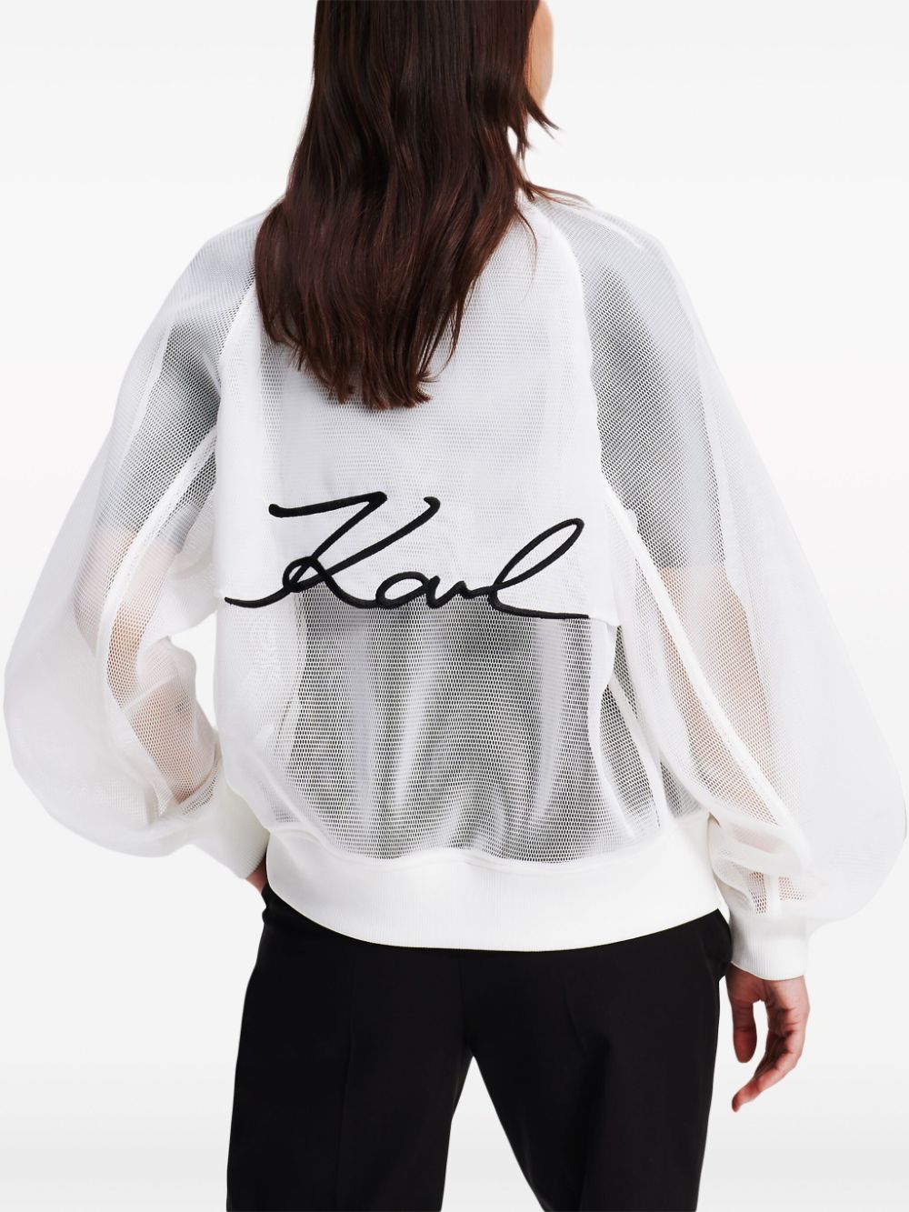 Shop Karl Lagerfeld Logo-embroidered Mesh Bomber Jacket In White