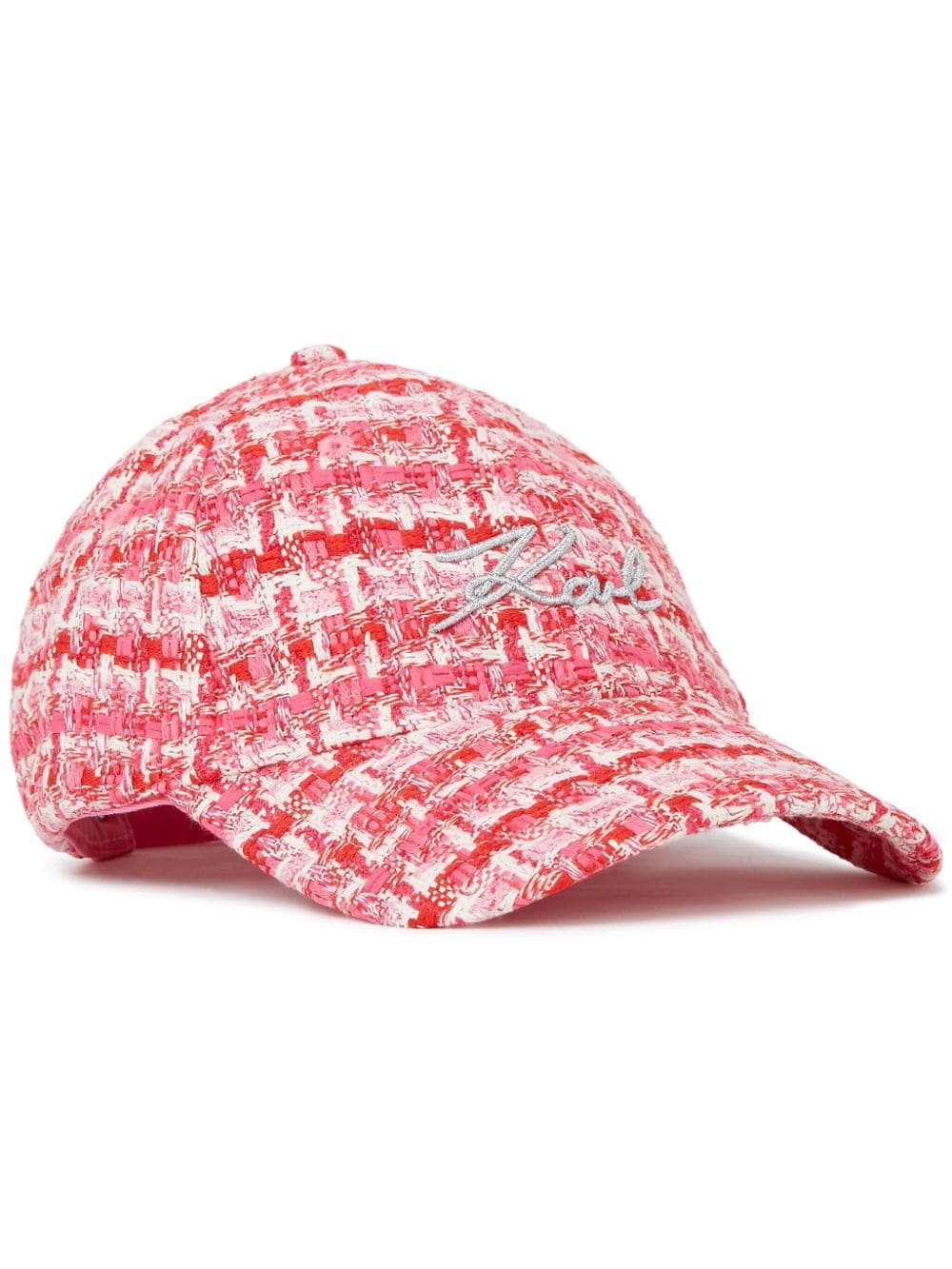 Karl Lagerfeld Signature-embroidery Bouclé Tweed Baseball Cap In Red