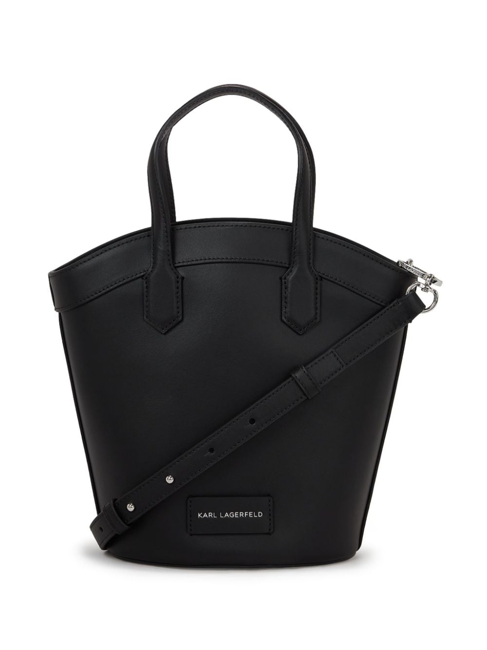 Shop Karl Lagerfeld Small Signature Tulip Leather Tote Bag In Schwarz