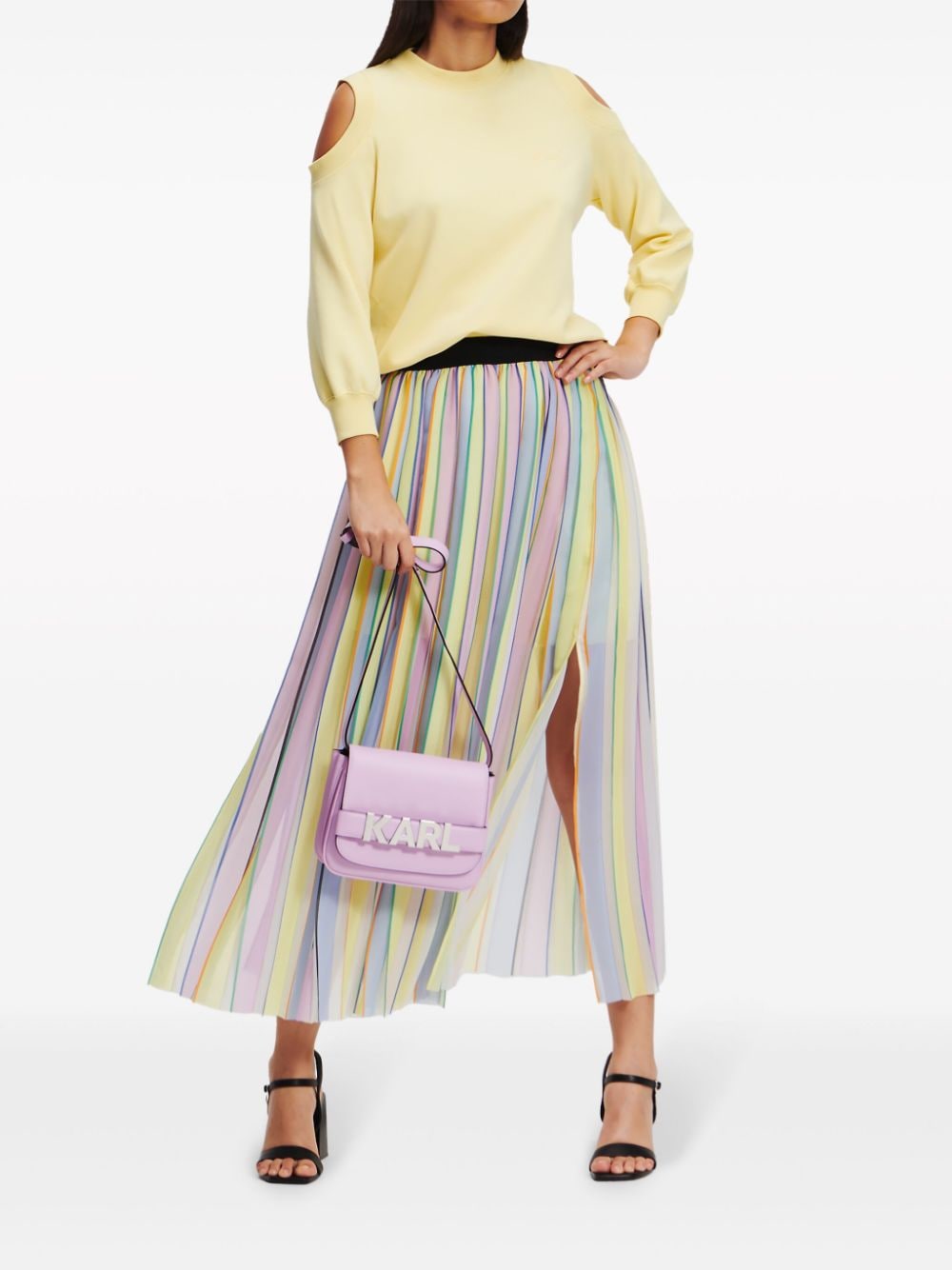 Shop Karl Lagerfeld Pleated Striped Maxi Skirt In Gelb