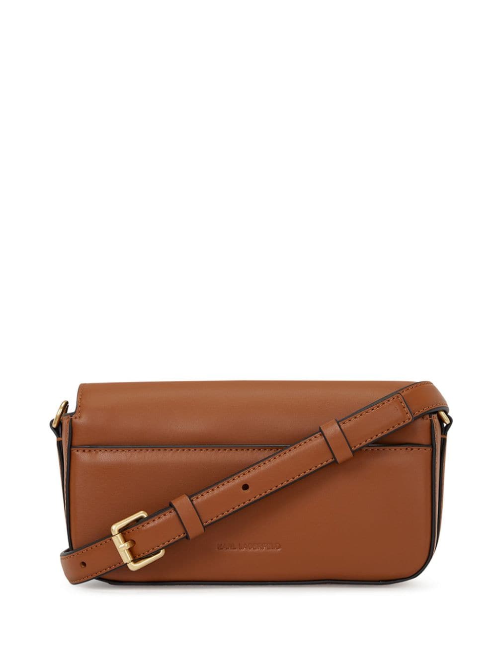 Shop Karl Lagerfeld Small Signature Fan Leather Crossbody Bag In Brown