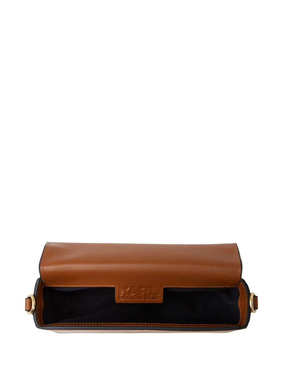 Shop Karl Lagerfeld Small Signature Fan Leather Crossbody Bag In Brown