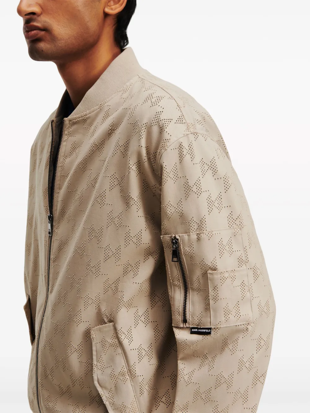 Shop Karl Lagerfeld Perforated-monogram Bomber Jacket In Neutrals