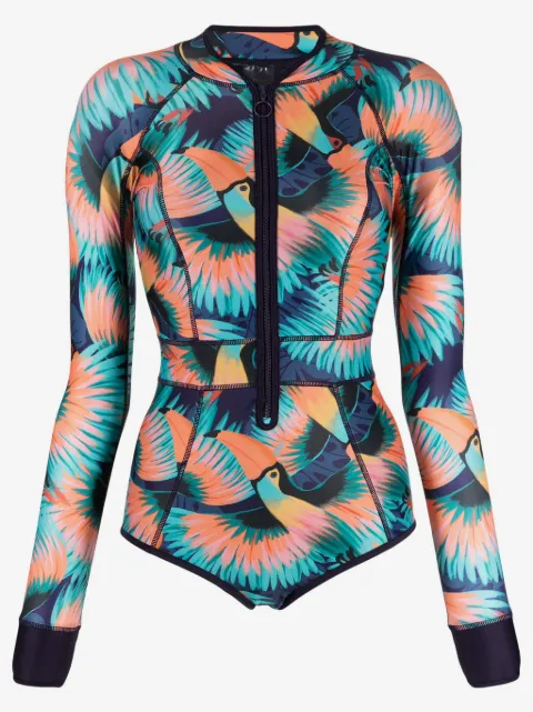 Duskii tucan-print zip-up swimsuit