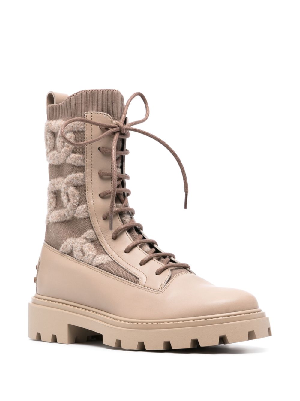 Tod's Kate 40mm chain-link jacquard combat boots - Beige