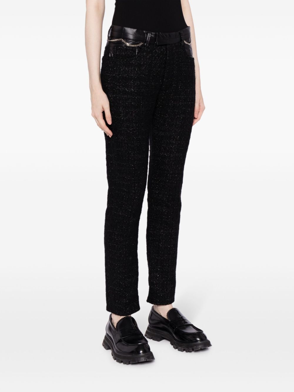Shop Undercover Zip-up Slim-fit Tweed Trousers In Black