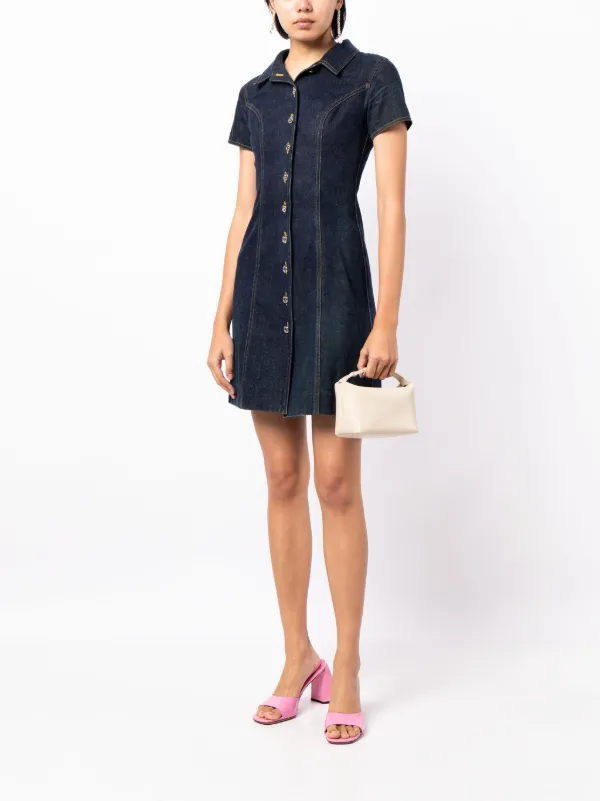 CHANEL Pre-Owned 1990 CC logo-buttons Denim Dress | Blue | FARFETCH BN