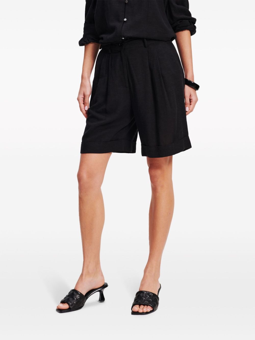 Shop Karl Lagerfeld Tailored Linen-blend Shorts In Black