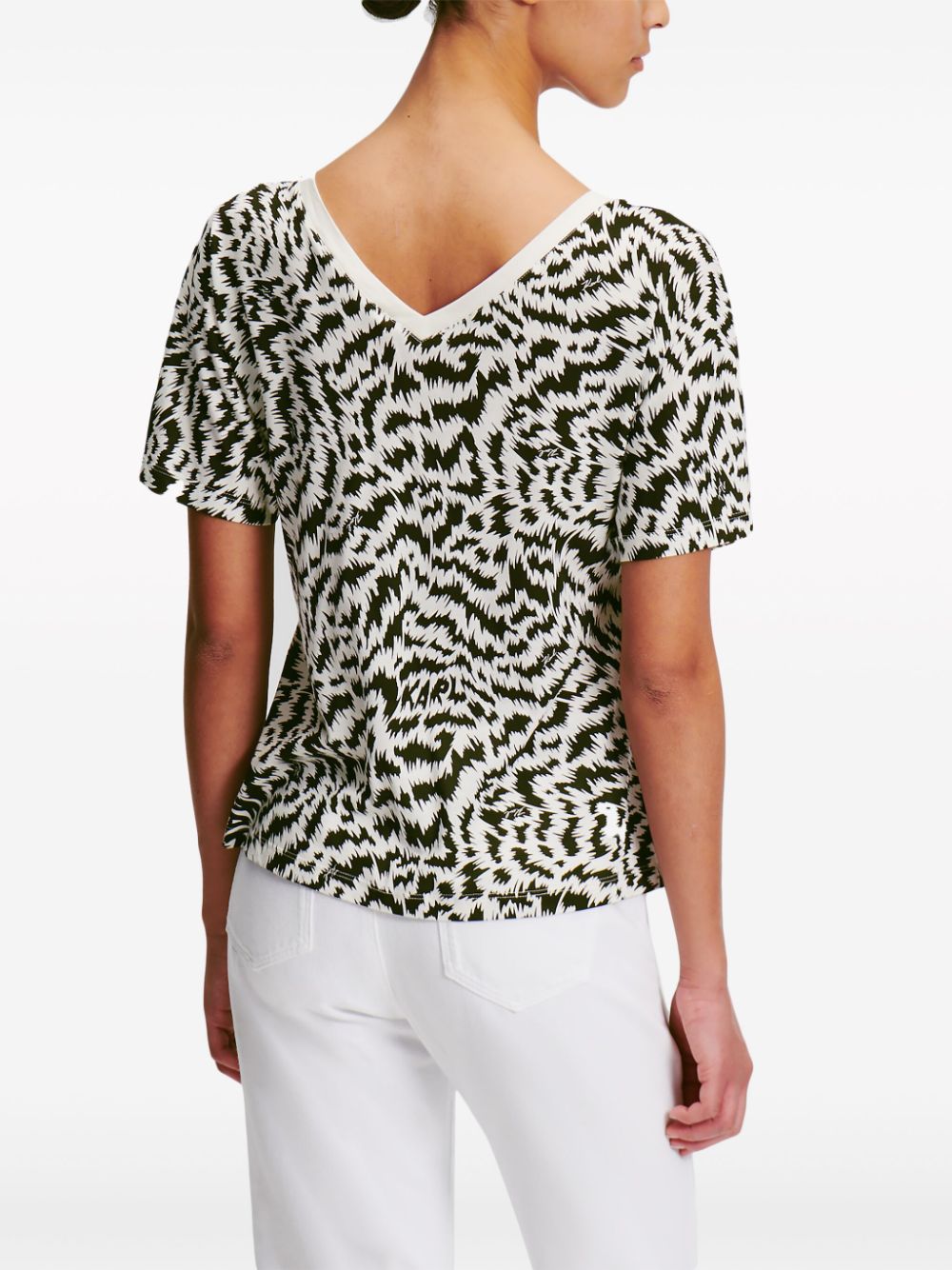 Shop Karl Lagerfeld Zebra-print V-neck T-shirt In White