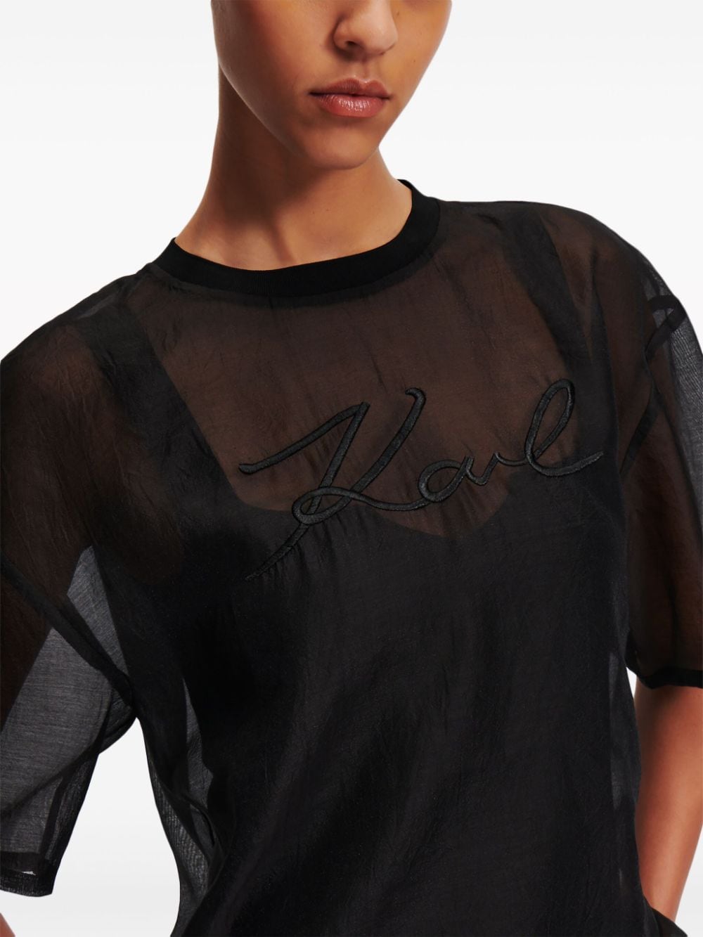 Shop Karl Lagerfeld Signature Organza T-shirt In Black