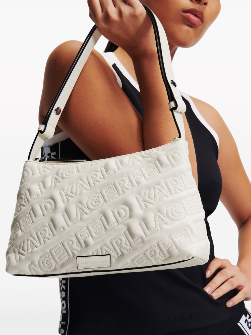 Shop Karl Lagerfeld Essential Kuilt Shoulder Bag In White