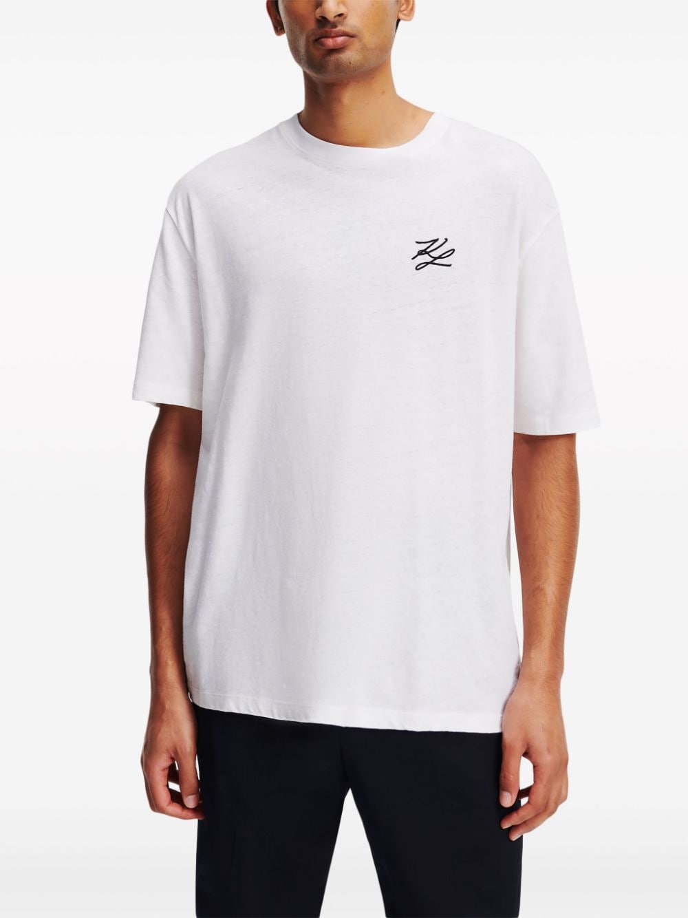 Shop Karl Lagerfeld Autograph Cotton T-shirt In White