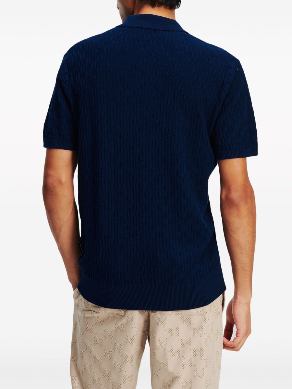 Shop Karl Lagerfeld Monogram-jacquard Cotton Polo Shirt In Blue