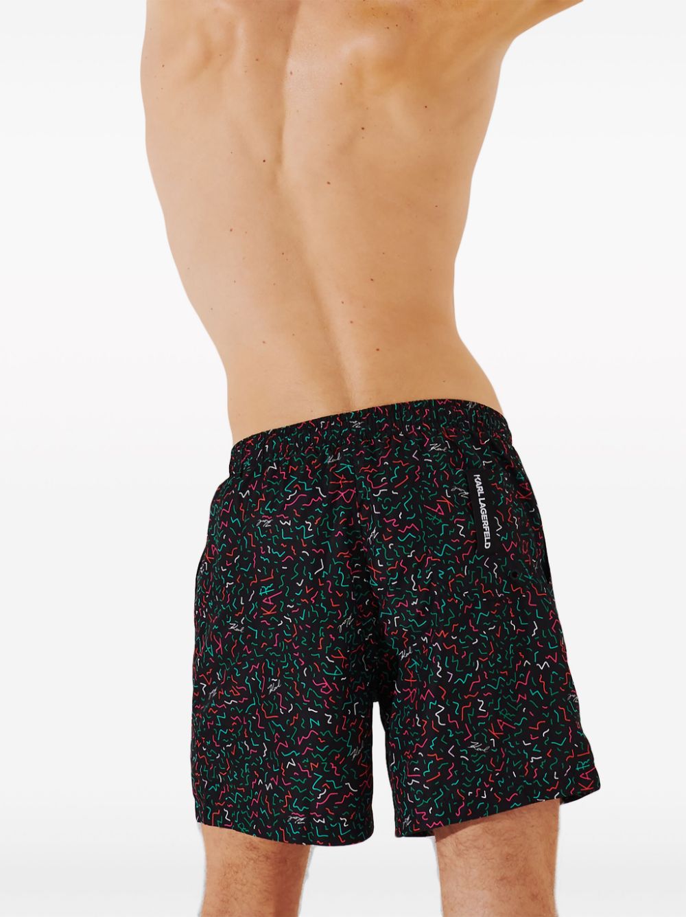 Shop Karl Lagerfeld Geometric-print Swim Shorts In Black