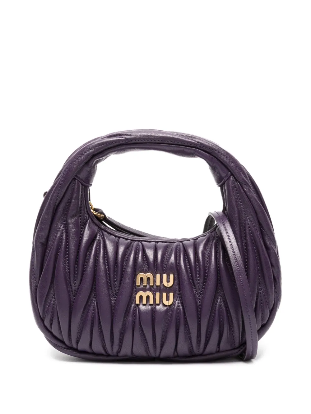 Miu Miu Mini Wander Quilted Leather Hobo Bag In Purple