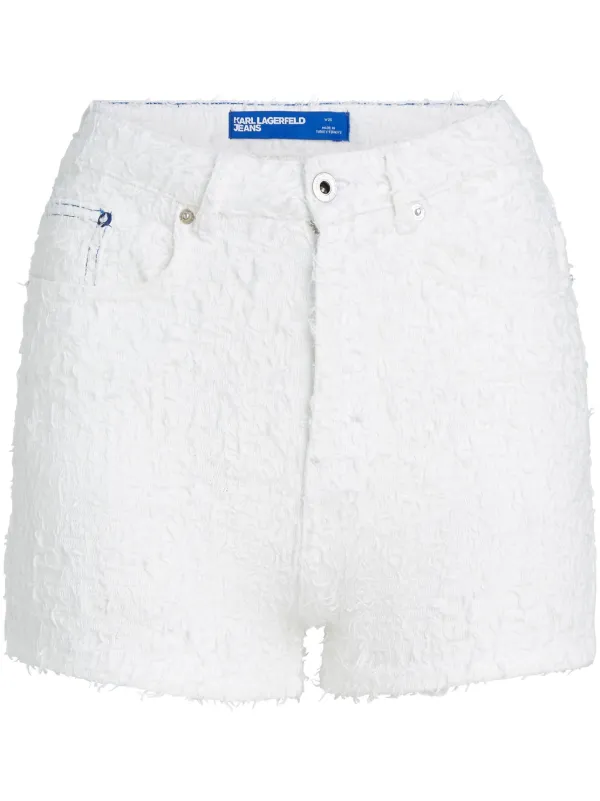 Karl Lagerfeld Jeans high-rise Bouclé Denim Shorts White