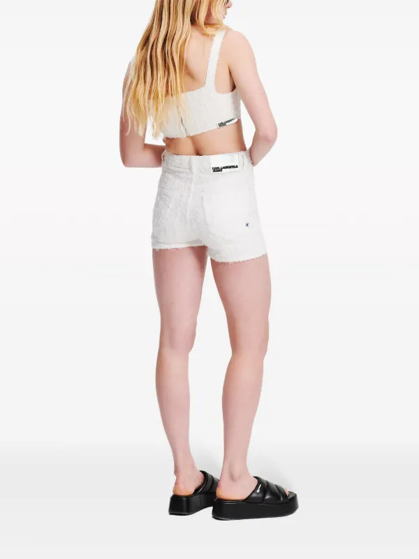 Karl Lagerfeld Jeans high-rise Bouclé Denim Shorts White