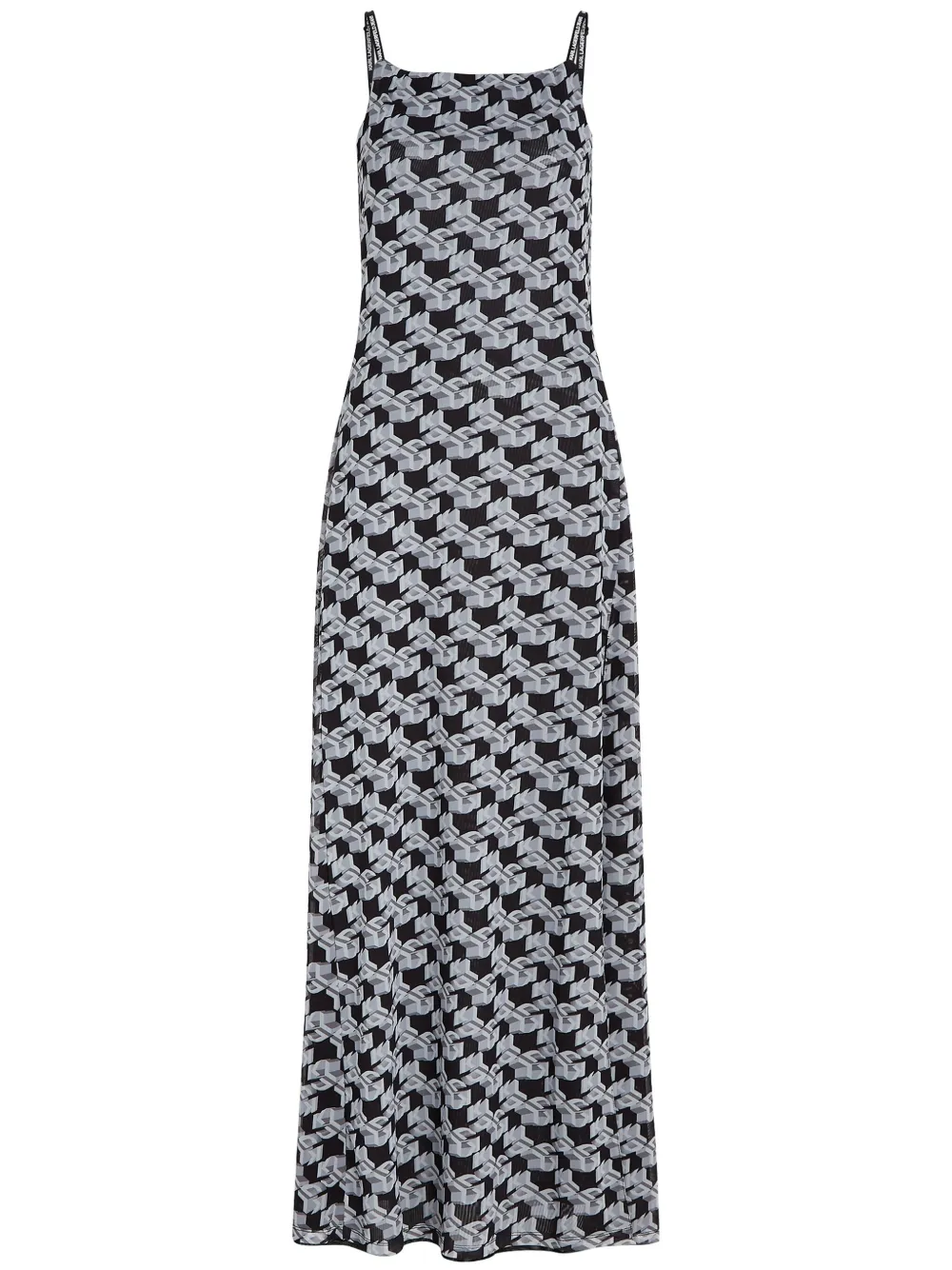 monogram-print mesh maxi dress