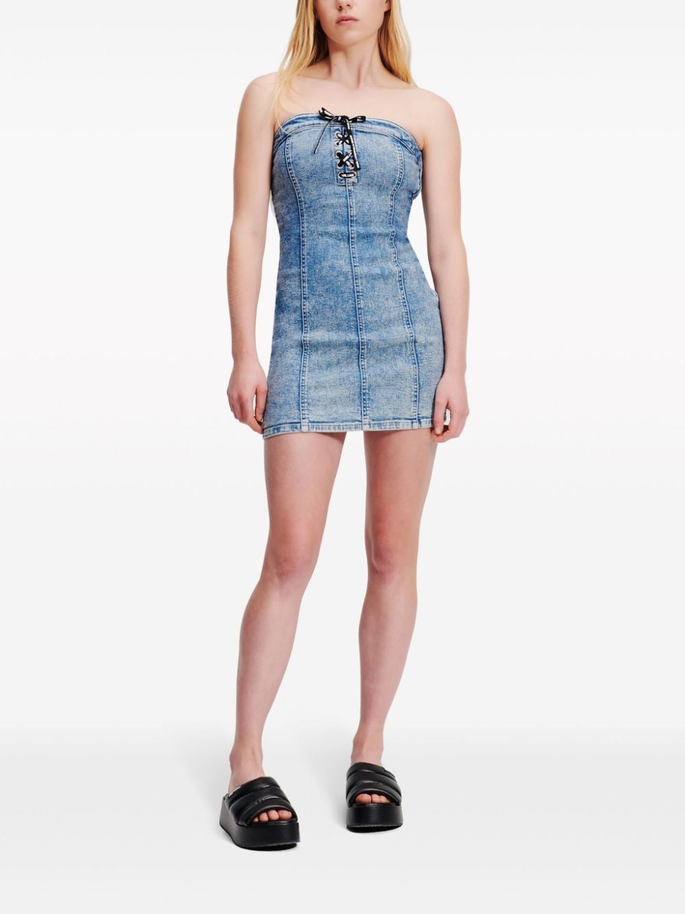 Karl Lagerfeld Jeans Denim mini-jurk met gestrikte voorkant Blauw