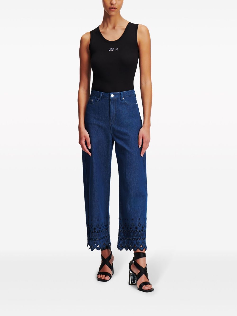 Shop Karl Lagerfeld Jeans Broderie-anglaise Cropped Jeans In Blue