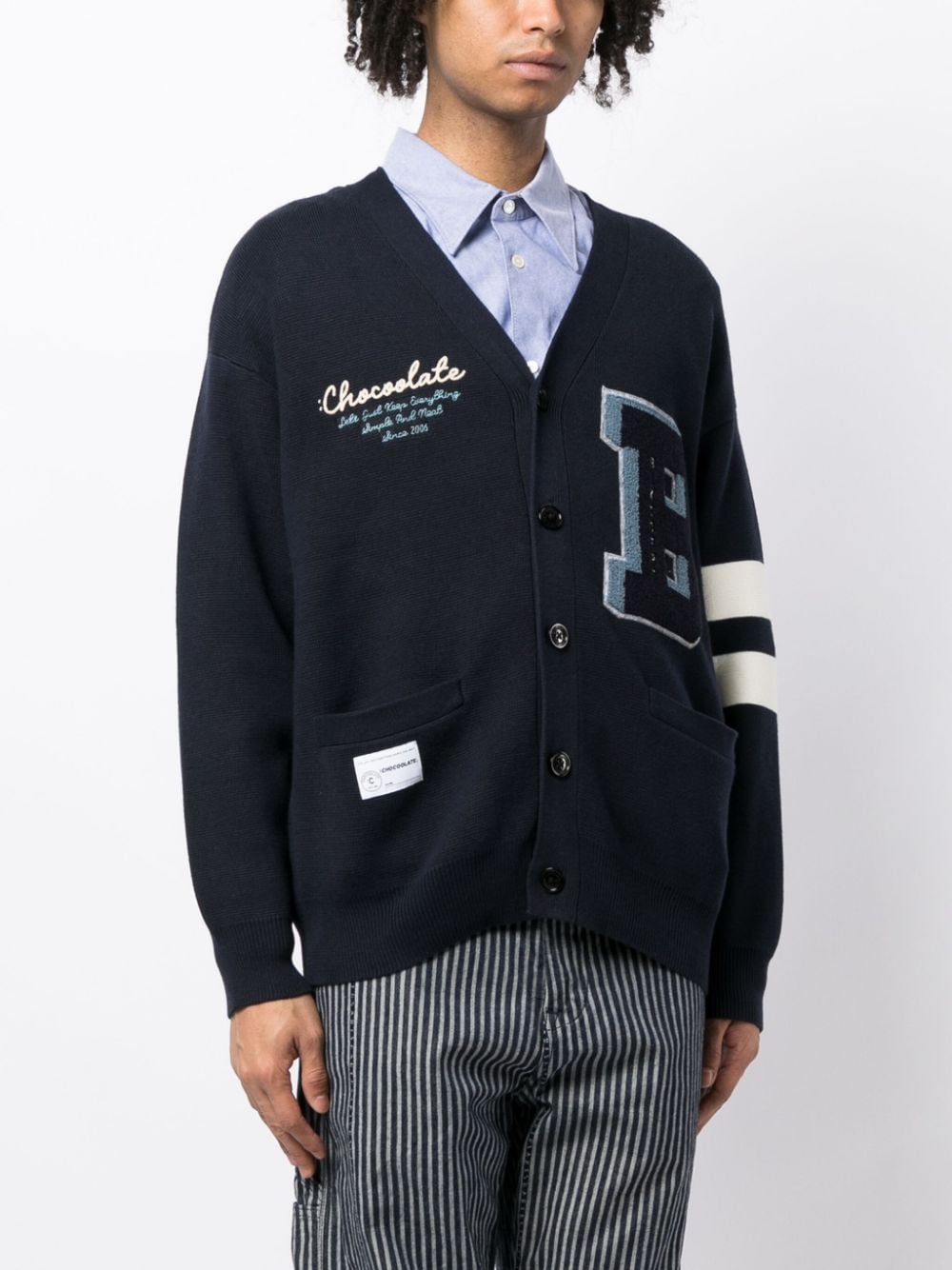 Shop Chocoolate Logo-embroidered Knitted Cardigan In Blue