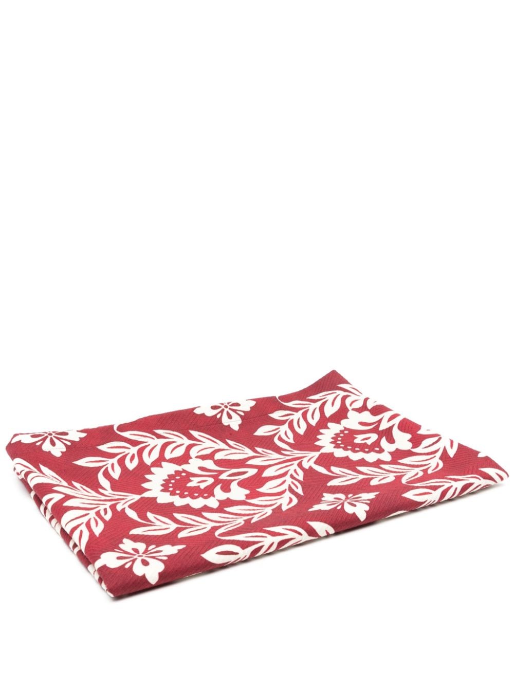 La Doublej Floral-print Herringbone Table Runner In Red