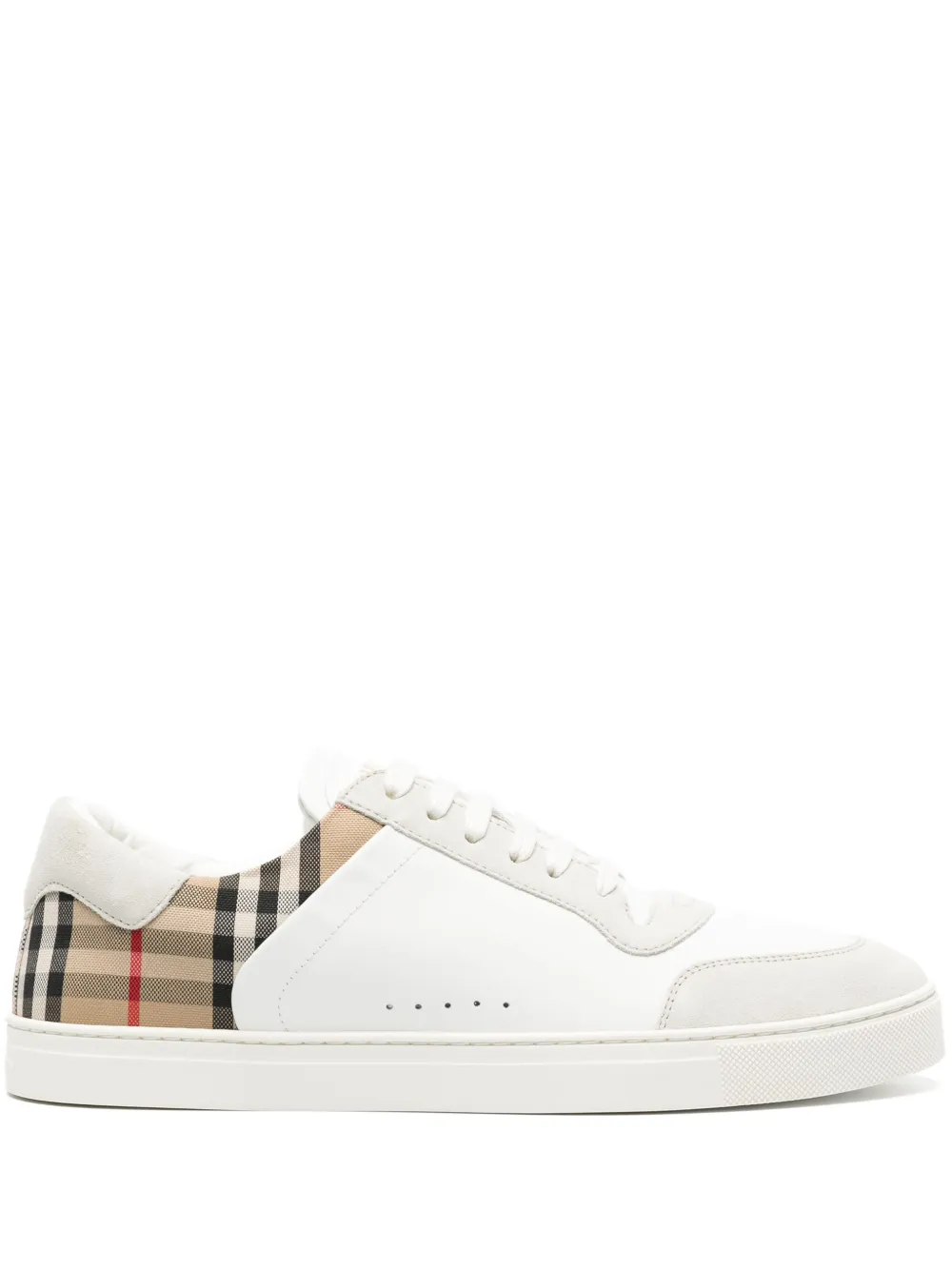 Burberry Check Motif Leather Sneakers In White
