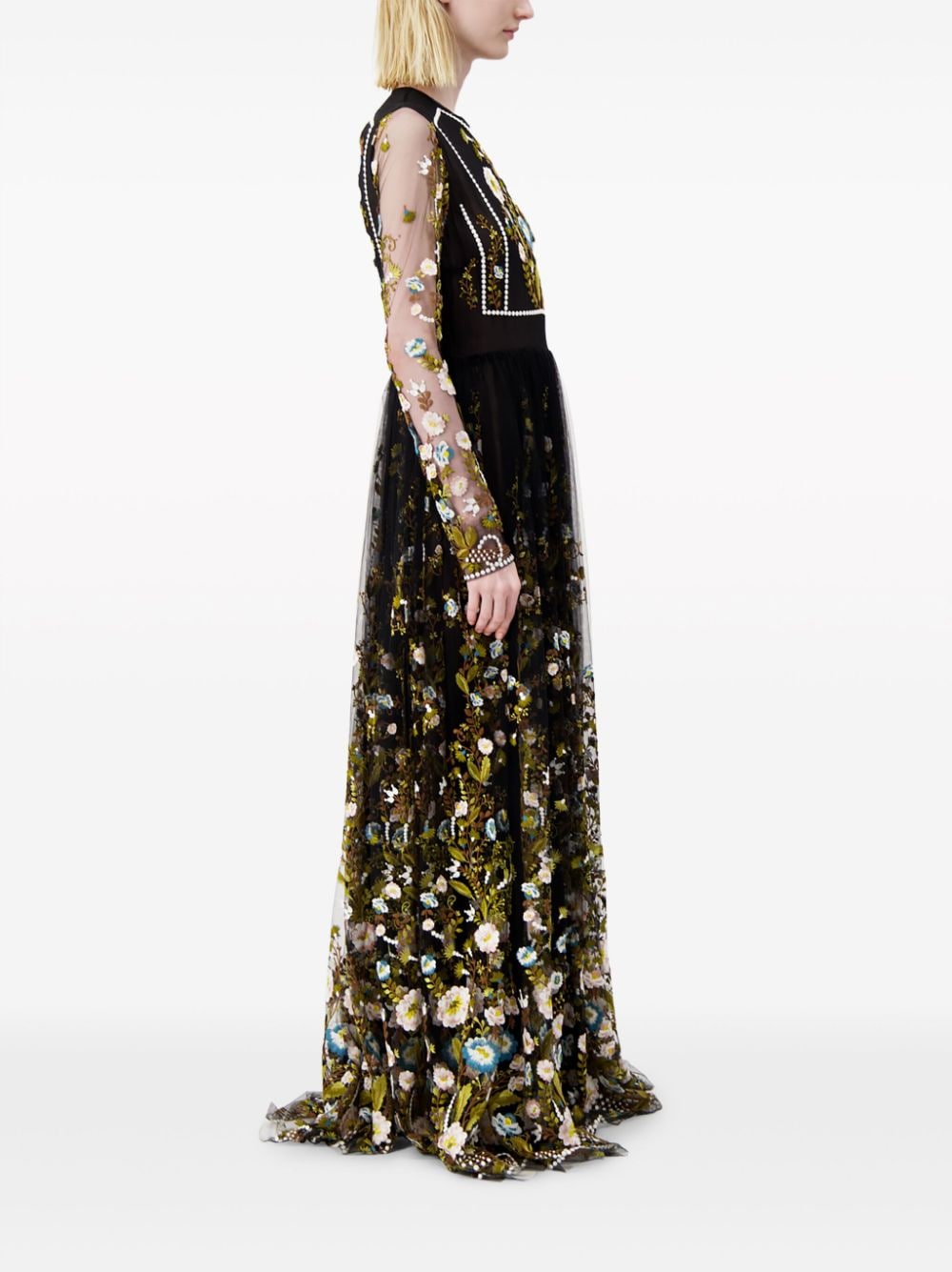 Shop Giambattista Valli Ramages-embroidered Silk-tulle Gown In Black