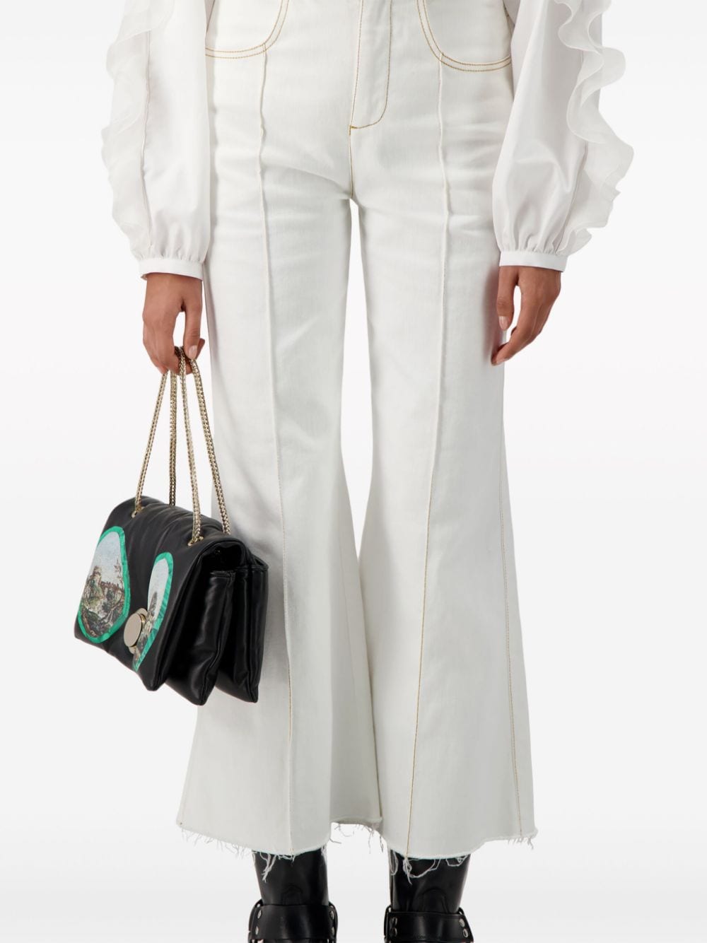 Shop Giambattista Valli Cropped Wide-leg Jeans In White