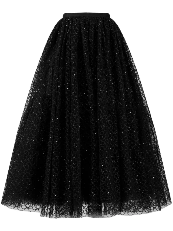 Giambattista Valli crystal-embellished embroidered-tulle Skirt
