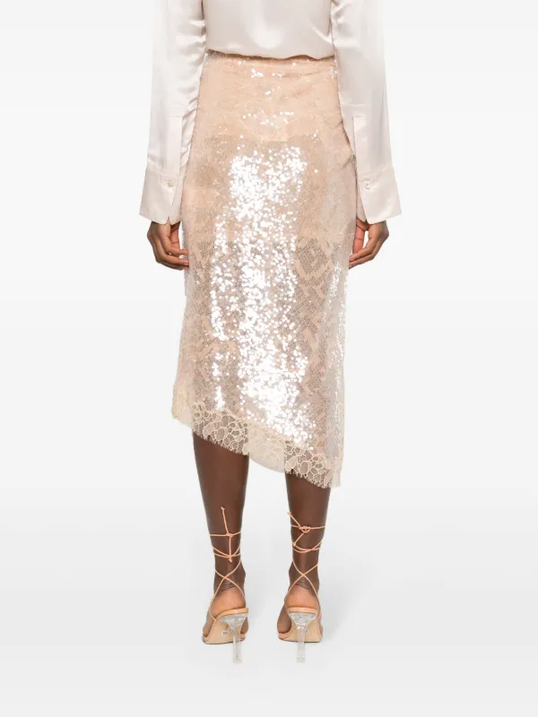 Idol silver asymmetric sequin midi clearance skirt