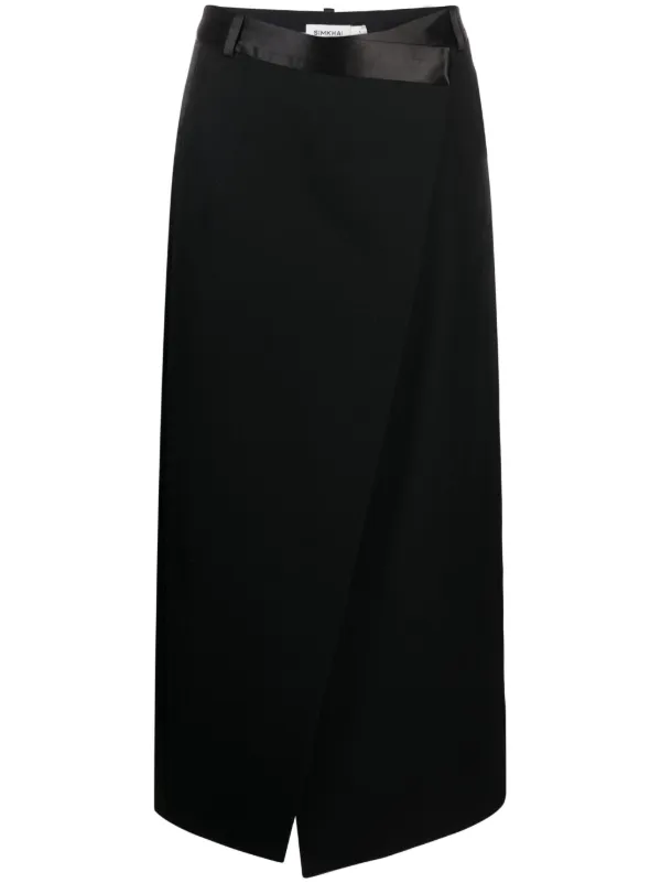 Simkhai Satin-belt Wrap Midi Skirt in Black