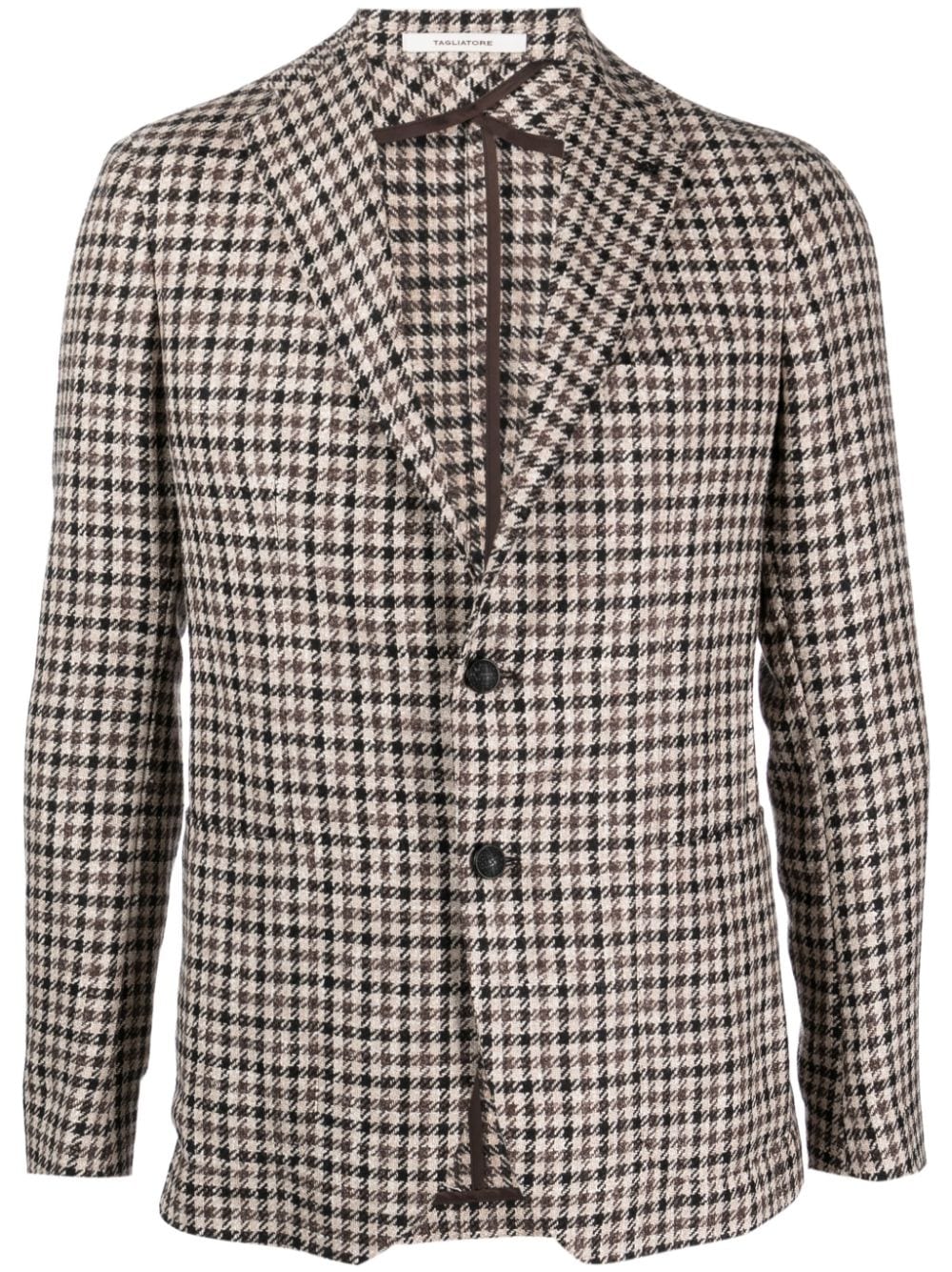 Tagliatore Single-breasted Houndstooth-pattern Blazer In Brown